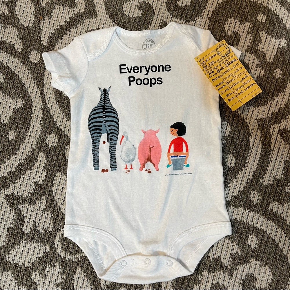 “Everyone Poops” onesie, 12 months.